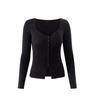 Moda Vintage Tejido de Punto Ajustado para Mujer Principios de Otoño Cuello Cuadrado Hebilla Abertura en la Base Top S21007