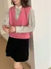 26 Otoño Nuevo Estilo Coreano 100% Lana de Oveja Color Sólido Cuello en V Sin Mangas Versátil Chaleco de Punto para Viajar para Mujer