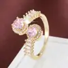 Anillo Abierto Ajustable Redondo de Circonita de Gama Alta de Venta Caliente Transfronteriza Anillo de Cobre Puro para Mujer Dulce y de Moda Joyería al por Mayor