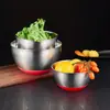 Suministro de fábrica venta al por menor venta al por mayor acero inoxidable cuenco para huevos color rojo base de silicona ensaladera cuenco para mezclar ensalada