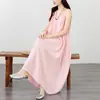 Vestido Colete de Algodão e Linho Sem Mangas para Mulheres, Estilo Verão, Estilo Artístico e Preguiçoso, Vestido Longo Modelador Plus Size, Vestido Colete com Gola Redonda