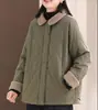 Chaqueta de Invierno Acolchada de Rombos con Solapa Casual Versátil Holgada Adelgazante Chaqueta de Invierno con Empalme de Imitación de Lana de Cordero