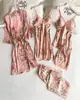 Atacado de Fabricantes de Pijamas Conjunto Feminino de Pijama de Imitação com Alça, Conjunto de Cinco Peças Solto e Confortável de Renda para Casa, Roupa Íntima e Camisola