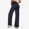 Calça de Yoga Reta de Cintura Alta Estilo Europeu e Americano com Sensação de Pele Nu, Calça de Yoga de Perna Larga Levanta Bumbum, Calça Esportiva para Pilates, Corrida e Fitness