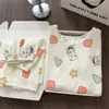 Novo Conjunto de Pijama Feminino de Algodão Nuvem Verão Manga Curta Gola Redonda Casual Plus Size Solto Roupa de Casa Feminina Peça Externa