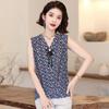 Camisa floral com corte estilístico e cobertura da barriga, feminina, verão, seda gelada, fina, solta, elástica, tamanho grande, mãe, uso externo, colete