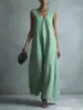 2026 Primavera y Verano Transfronterizo Europeo y Americano Nuevo Estilo Vestido Casual Elegante sin Mangas de Lino Sintético con Cuello en V para Mujer