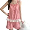 Conjunto de Pijama Nube de Algodón con Almohadillas en el Pecho para Mujer, Camisola Fina de Encaje y Shorts de Verano, Dulce Conjunto Casual de Leopardo para Casa