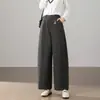 Calça de terno feminina preta personalizada, novo estilo de outono, cintura alta, corte solto, afina a silhueta, perna reta, corte curvo para figuras baixinhas