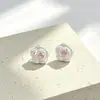 Pendientes de botón de flor de rosa cepillada plateada de alta gama y elegantes con agujas de plata, Pendientes simples azules y rosas para mujer