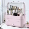 Caixa organizadora de cosméticos, grande capacidade, à prova de poeira, organizador de produtos de skincare e batom, organizador de mesa de maquiagem para casa