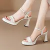 Sandalias de una correa para mujer, verano, modernas, 2026, nuevo estilo, versátiles para el trabajo, puntera abierta, tacón grueso, plataforma impermeable, tacones altos, no fatigosas