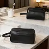Bolso de Mano Multifuncional Negro, Tamaños Grande y Pequeño, Neceser, Bolso Cosmético para Hombre de PU con Patrón de Lichi, Bolsa de Viaje Impermeable