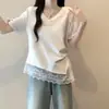 Ropa para Mujer Tallas Grandes 2026 Verano Nuevo Estilo Empalme de Encaje Dobladillo Irregular Manga Corta Camiseta Camisa Base Top