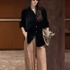 Camisa de Veludo de Seda Preta para Roupa de Trabalho da [Wanyu] - Nova Peça Solta de Outono
