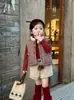 2025 Novo Estilo Coreano de Inverno Roupas Infantis Meninas Colete Bordado Reversível com Gola Alta Jaqueta Colete Acolchoado Xadrez