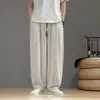 Moda masculina de verão calças de linho soltas e confortáveis estilo chinês, calças pantalona lanterna finas soltas para jovens terno Tang