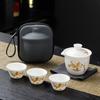 Juego de té de viaje traje taza rápida para invitados jade sebo una tetera tres tazas camping al aire libre juego de té portátil regalo logo impreso