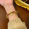 Pulseira Antiga Francesa Dourada de Sorteira Estilo Étnico Retro Moda Feminina Elegante Joia de Pulseira para Presente de Namorada