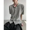 Camiseta de Punto Cuadrada Retro con Calados de Manga Corta Estilo Hong Kong para Hombres y Mujeres, Moda de Verano para Parejas, Estilo Holgado Perezoso, Camisa de Encaje