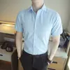 Camisa de Manga Corta Nueva de Verano 2025 para Hombre Camisa Negra Corte Ajustado Vestido de Negocios Color Sólido Ropa de Trabajo Blanca para Hombre