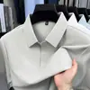 Camisa polo de manga corta sin costuras estilo verano, bloque de color, seda helada para hombre, estilo de negocios simple y ligero, camiseta para hombre, directo del fabricante