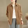 Tiro real 2026 nueva camisa retro de pana temperamento solapa manga larga de un solo pecho top cárdigan casual chaqueta