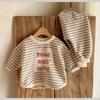 Estilo coreano ins conjunto de bebê Urso Primavera e Outono bebê fofo desenho animado top calça com amarração no tornozelo bumbum grande conjunto de duas peças