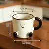 Xícara de Café e Pires de Cerâmica Desenho Animado Criativo Fofo Grão de Cacau Caneca Doméstica para Café da Manhã Copo de Água para Chá da Tarde do Escritório