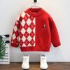 Suéter Vermelho para Meninos, Espessado para Primavera e Outono, Novo Modelo 2025, Suéter de Tricô de Bebê para Primavera, Roupa Nova de Ano Novo para Crianças, Moderno