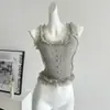 Camisola Pura Pasión con Adorno de Encaje Dulce y Picante para Mujer, Top de Verano Tejido Ajustado de Manga Corta sin Mangas
