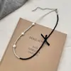 Collar de Lazo con Perlas y Cristales del Mismo Estilo de Blogger Coreana para Mujer, Cadena para Clavícula de Diseño Nicho con un Toque de Lujo