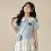Conjunto de Saia Doce Estilo Princesa para Meninas, Novo Conjunto de Duas Peças Moda Verão com Camiseta de Manga Curta para Crianças Maiores