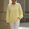 Suéter de Lã de Visão Feminino com Gola Redonda, Estilo Casual Solto, Novo Pulôver de Tricô Outono/Inverno, Top Versátil da Moda