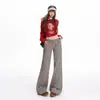 Pantalones de trabajo funcionales retro estilo americano en color gris para mujer, diseño nuevo, pantalones finos de pierna recta holgada hasta el suelo
