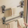 Fuerte ventosa doble barra toallero baño sin perforaciones pared toallero con ganchos estante de almacenamiento baño