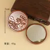 Espejo Redondo Pequeño de Sándalo Verde y Loto, Espejo de Maquillaje Portátil de Madera Maciza Estilo Vintage, Regalo Creativo Tallado, Accesorio de Recuerdo