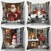 Funda de Almohada Nueva de Navidad Temu Papá Noel Dibujos Animados Estampado de Lino Decoración Festiva para el Hogar Funda de Almohada
