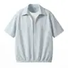 Camisa de Manga Corta Nueva para Hombre Estilo Old Money 2026, Camisa Fresca de Calle Alta Americana Falsa de Dos Piezas con Cuello Campana para Hombre