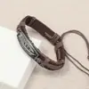 Pulseira Vintage de Couro Tecido Feita à Mão para Homens com Decoração de Pena em Liga, Tira de Couro Ajustável, Acessório Unissex