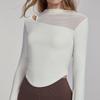 Malla hueca para yoga, ropa de manga larga para mujer, cinturón con almohadilla para el pecho, top deportivo plisado para pilates, deportes, running, fitness, manga larga