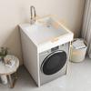 Gabinete de Lavandería para Balcón de Apartamento Pequeño con Máquina Integrada y Lavabo de Encimera, Gabinete de Lavadora de Tambor con Tabla de Lavar, Gabinete de Baño