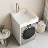 Armario compacto para lavandería de balcón con fregadero integrado, armario para lavadora de carga superior con tabla de lavar, mueble de baño