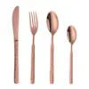 Venta al por mayor Acero Inoxidable 304 Cubiertos Estilo Occidental Modelo Nuevo Chapado en Titanio Mango Cuadrado Mango Esmerilado Cuchillo para Bistec, Tenedor, Cuchara Juego de Cuatro Piezas