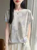 Top Artístico de Lino de Bambú con Estampado de Manga Corta, Diseño Irregular Plisado, Holgado, Transpirable, Adelgazante, para Mujer, Moda Verano