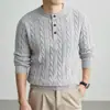 Suéter Henley de Punto Trenzado para Hombre con 4% Lana Camisa de Punto Estilo Old Money Otoño Invierno Engrosado Versátil Capa Base para Hombre