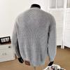 Suéter Pesado Cinza com Botões e Gola Henley para Homens, Tricô Pulôver Solto e Simples de Inverno, Quente