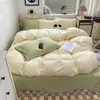 Juego de Cuatro Piezas de Algodón Puro para Dormir sin Tintes Clase A ins Estilo Fresco Pequeño Color Sólido Algodón Lavado Supersuave Sábana Bajera Estilo Sábana de Cama Funda Nórdica Juego de Tres Piezas