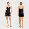 [Personalizado] Pijama de Seda para Mujer en Verano, Estilo Europeo y Americano, 100% Seda de Morera, Ropa de Casa para Mujer, Tirantes y Shorts de Encaje