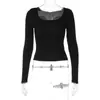 Amazon Europeia e Americana TK roupas femininas transfronteiriças verão novo cor sólida manga longa botão gola quadrada moda slim fit camiseta top